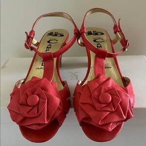 Jeffrey Campbell Red Floral T-Strap Peep-Toe Heels
